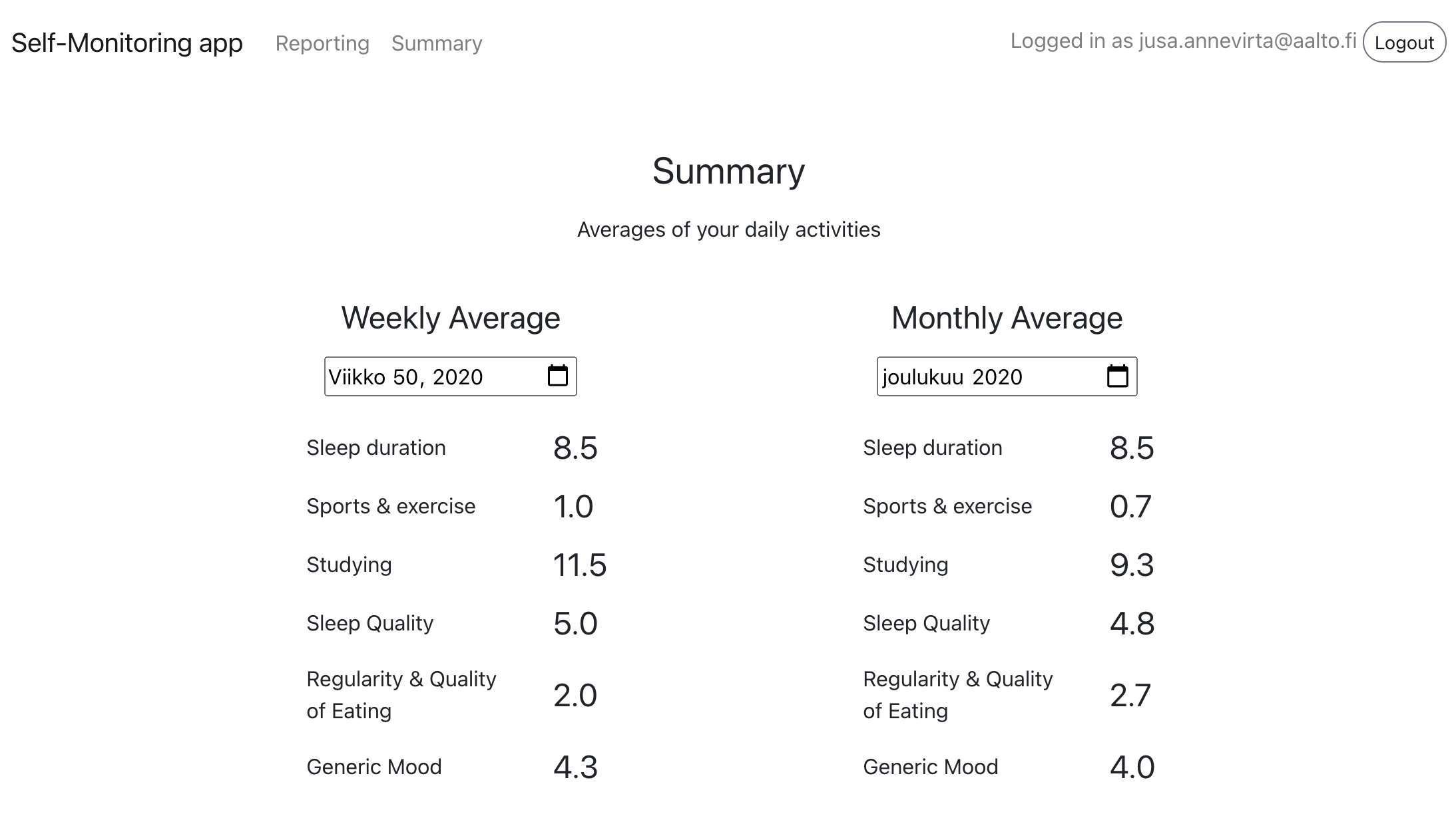 Self Monitoring App – Morning Reporting